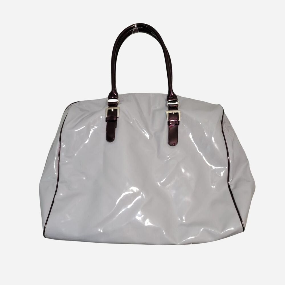 Lancôme Paris Grey Patent Leather Large Travel Duffle Bag Tote GWP